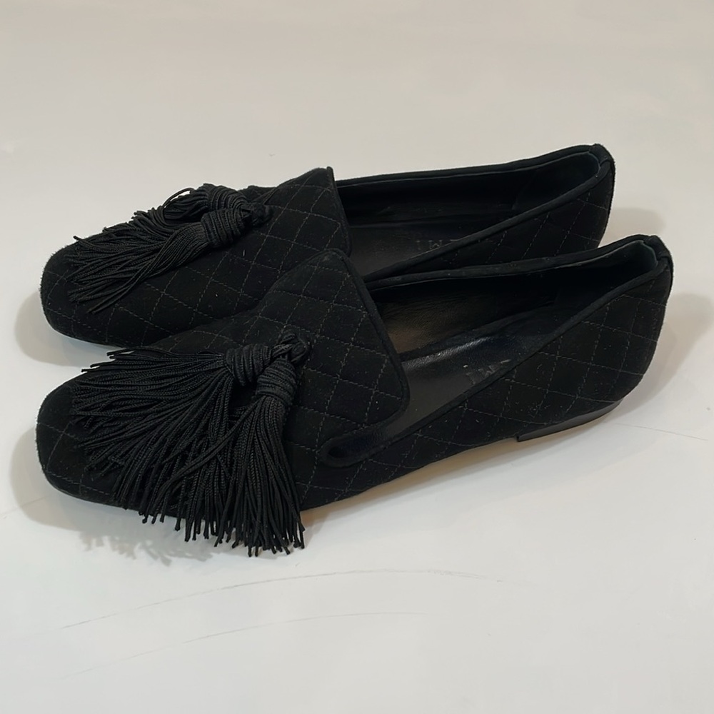 M. Gemi Loafers Flats Size 7 Black Quilted Suede Leather With Tassel EUC - Picture 5 of 10